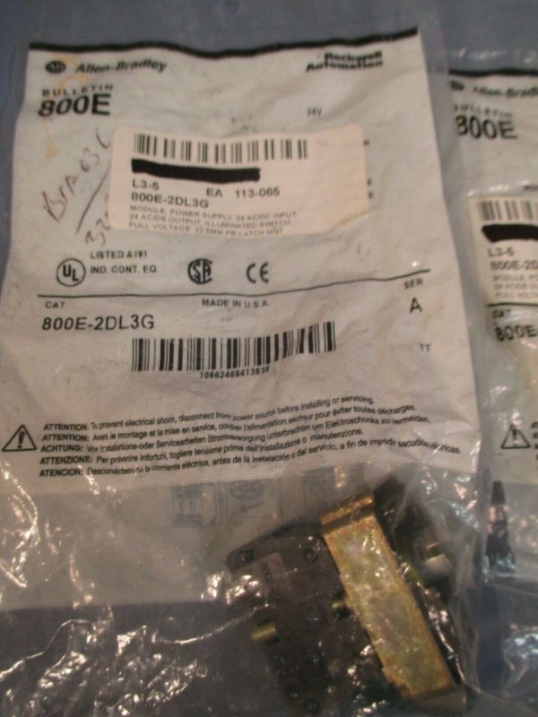 ALLEN BRADLEY FULL VOLTAGE MODULE w  GREEN LIGHT LOT OF 2 SER A 800E-2DL3G Hot on Sale - Image 2