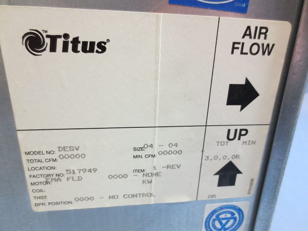 Titus DESV Single Duct Terminal Size 04-04 0000-No Control NWOB Online - Image 5
