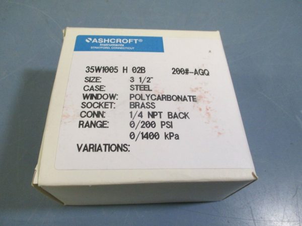 Ashcroft Pressure Gauge 3 1 2  0-200 PSI 35W1005 H 02B 200#-AGQ For Discount - Image 2