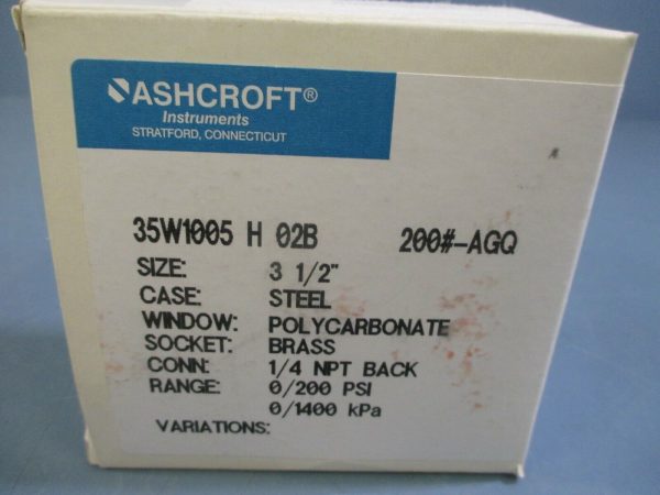 Ashcroft Pressure Gauge 3 1 2  0-200 PSI 35W1005 H 02B 200#-AGQ For Discount - Image 4