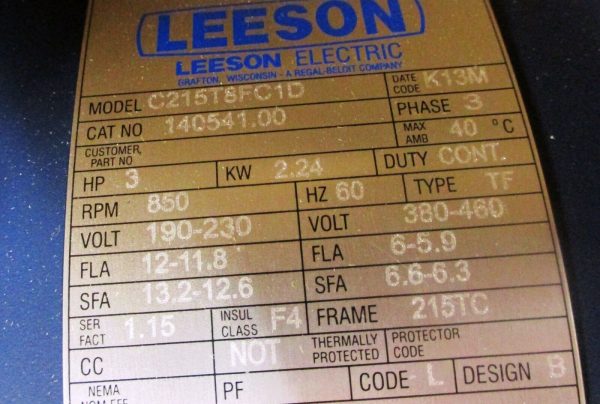 Leeson C215T8FC1D Electric Motor 3 Phase, 3 HP, 850 RPM 140541.00 Online now - Image 2