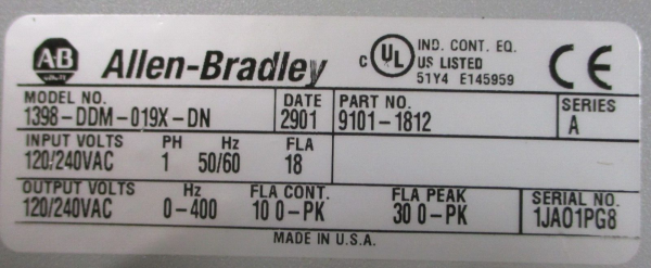 Allen Bradley 1398-DDM-019X-DN Ser. A Digital Servo Drive 120 240VAC 9101-1812 Discount - Image 3