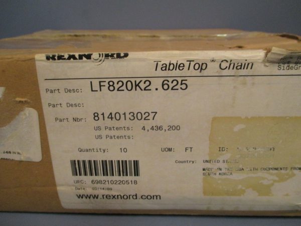 REXNORD TableTop Chain 10 Ft Lg LF820K2.625 For Cheap - Image 2
