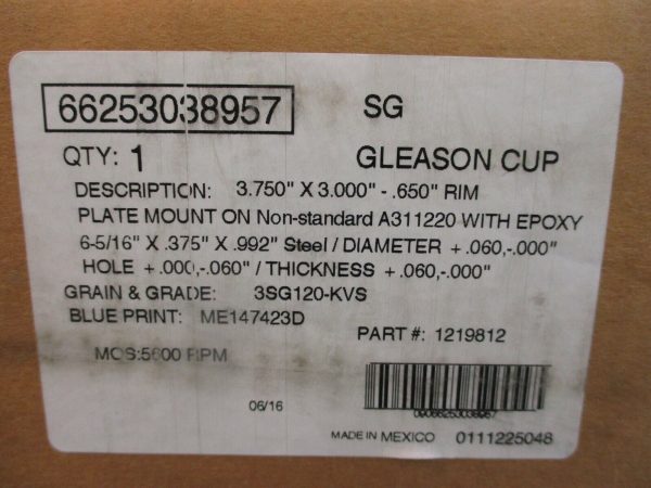 Norton Gleason Cup 3.750  X .375  x 3.000  - .650  RIM 3SG120-KVS 66253038957 Online now - Image 3