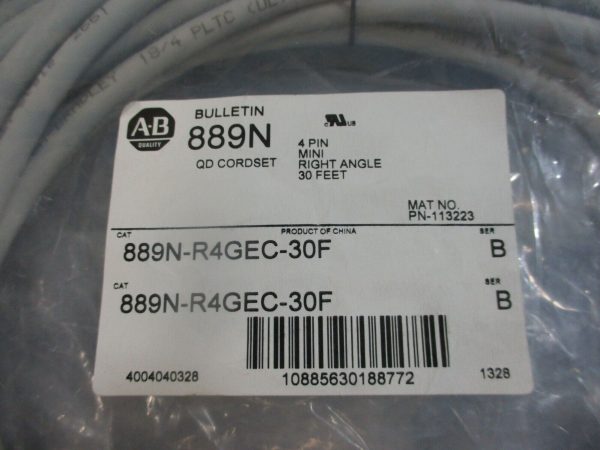 Allen-Bradley QD Cordset 889N-R4GEC-30F Ser. B 4Pin Mini Right Angle 30Ft New Sale - Image 4