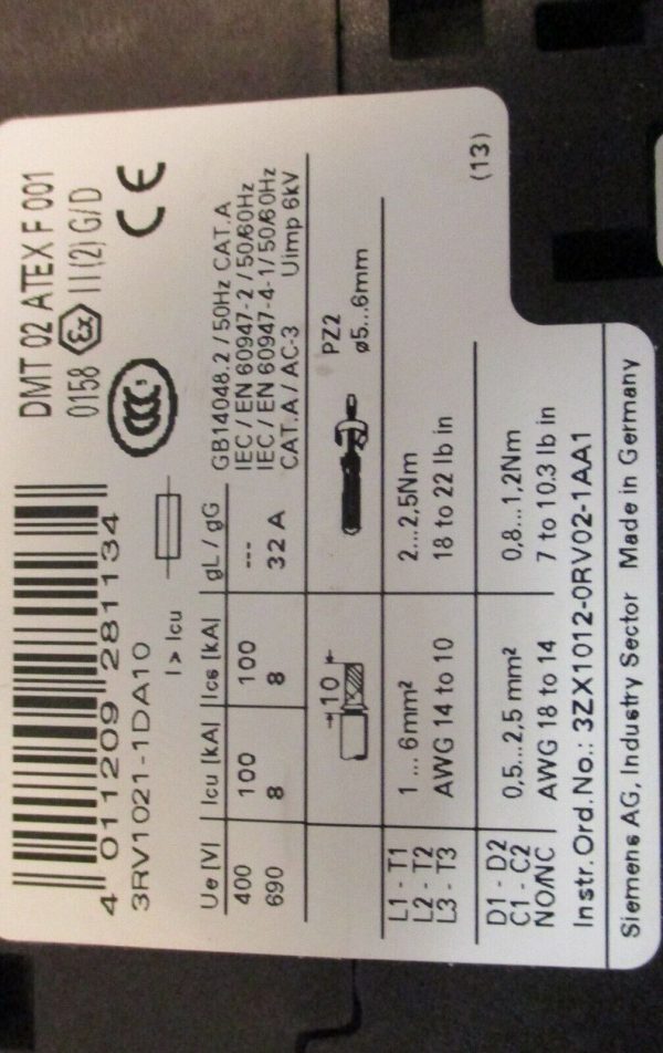 Siemens 3RV1021-1DA10 Circuit Breaker Sirius 2.2-3.2 A, GB14048.2 50 Hz For Discount - Image 4
