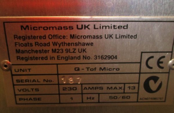 MicroMass Q-Tof Micro Mass Spectrometer 1 Ph, 230 V w  No Power Cord Sale - Image 4