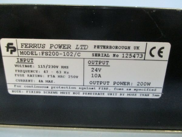 Ferrus Power LTD Power Supply 115 230V In - 24 V, 10 Amps Out Model: FS200-102 C Supply - Image 2