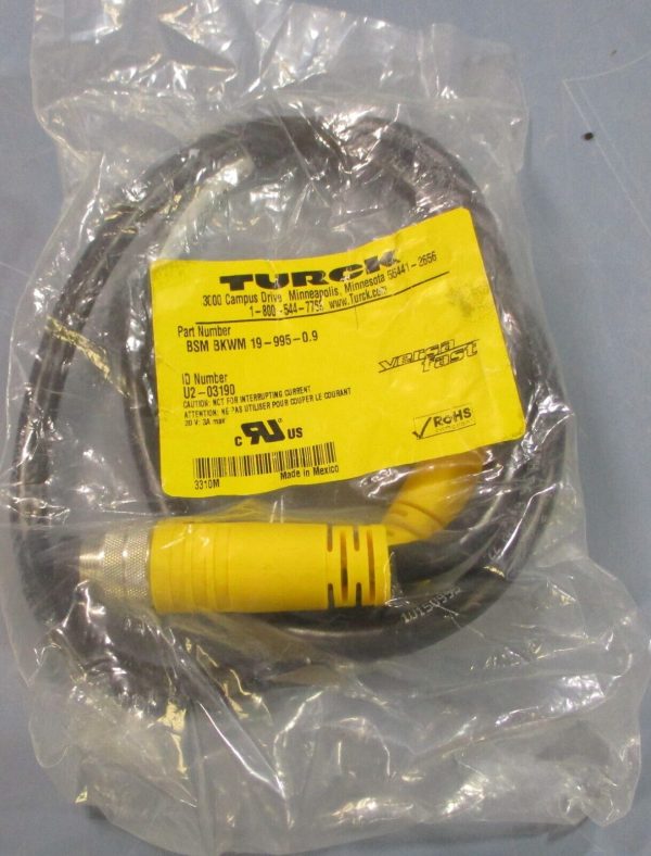Turck BSM BKWM 19-995-0.9 Shielded Power Cable U2-03190 30V 3A 19-Pin Connector Fashion
