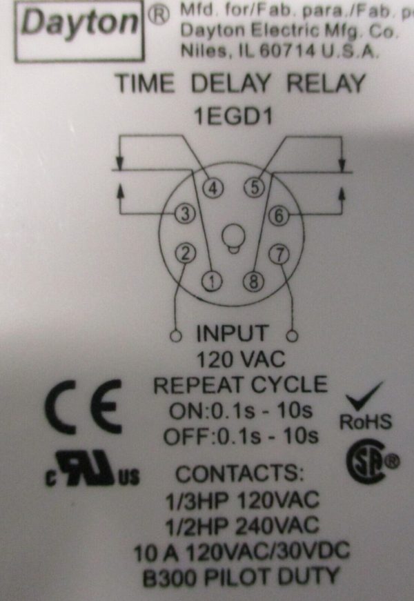 Dayton 1EGD1 Time Delay Relay 120VAC 30VDC 10A Online - Image 5
