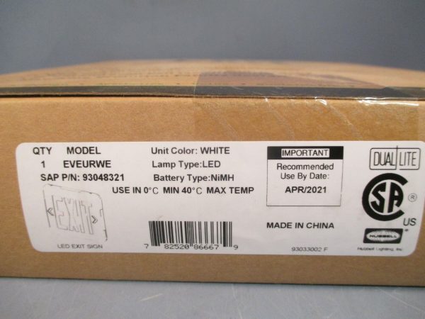 Hubbell Lighting Dual Lite LED Exit Sign Unit Color White Model: EVEURWE For Discount - Image 3