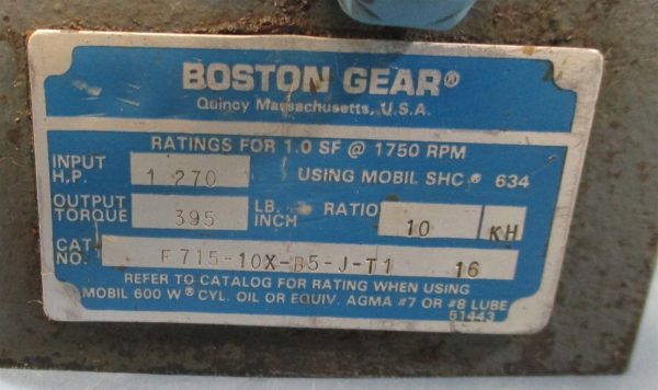 Boston Gear F715-10X-B5-J-T1 16 Speed Reducer 10:1 Ratio, 1.27 Input HP Used For Sale - Image 2