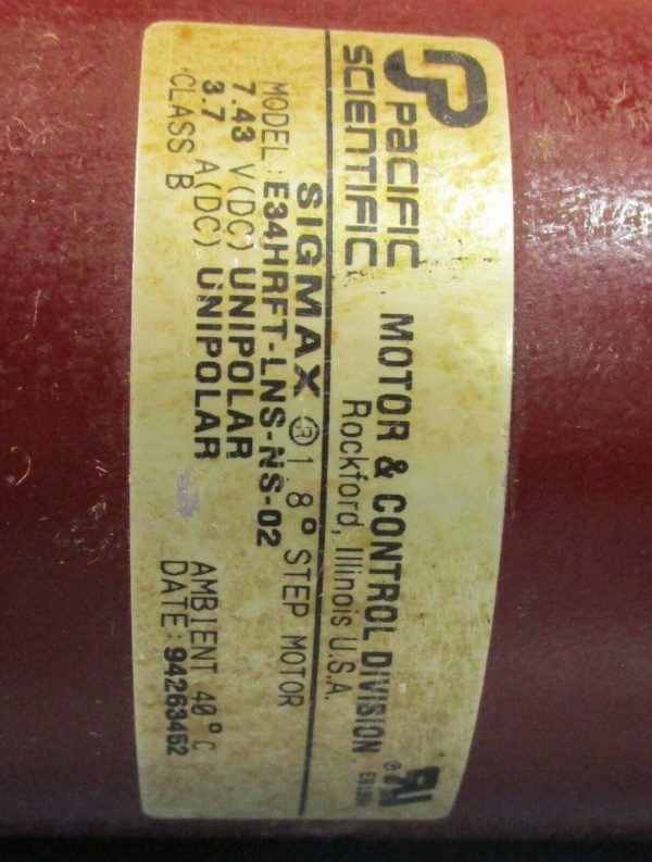 Pacific Scientific E34HRFT-LNS-NS-02 Unipolar Sigmax 1.8 Deg Step Motor 7.43 VDC Sale - Image 3