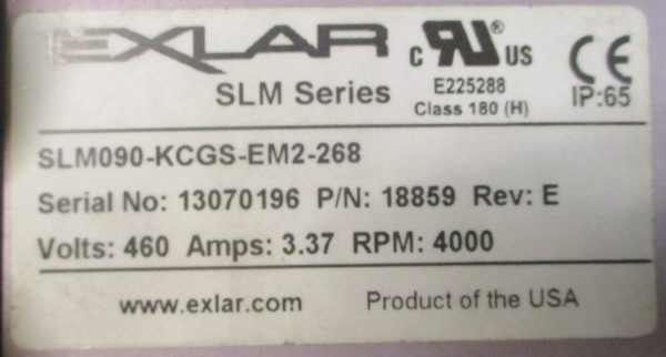 Exlar SLM Series SLM090-KCGS-EM2-268 Servo Motor Rev E 460V 4000RPM 3 4  Shaft Sale - Image 3