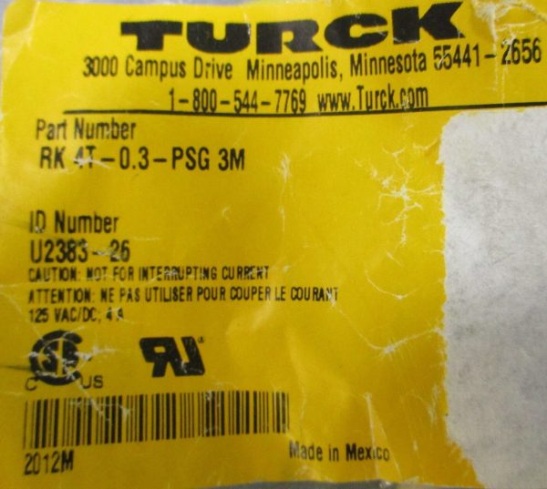 Turck RK 4T-0.3-PSG 3M Cordset 125VAC DC 4A Cheap - Image 2
