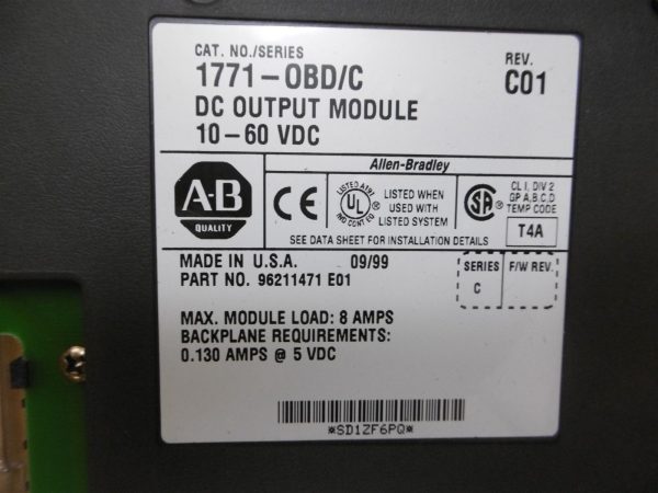 Used Allen Bradley 1771-OBD C Series C DC Output Module Rev C01 10-60VDC Online Hot Sale - Image 2