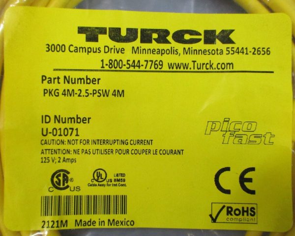 Turck PKG 4M-2.5-PSW 4M Mini QD Electrical Cable U-01071 125V 2A 4-Pin Connector Hot on Sale - Image 3