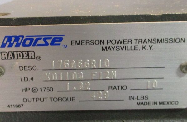 Morse EPT 175Q56R10 Worm Gear Reducer 10:1 Ratio XD1103 F12N 1.32 HP For Sale - Image 2