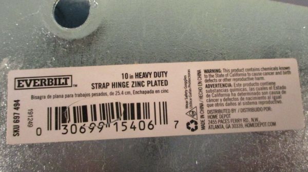 Lot of 8 (2 Boxes) Everbilt 15406 Zinc Plated 10  Heavy Strap Hinge For Discount - Image 3