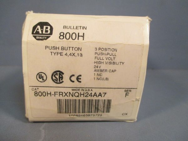Allen-Bradley Push-Pull Amber Illuminated Pushbutton Ser. F 800H-FRXNQH24AA7 Supply - Image 2
